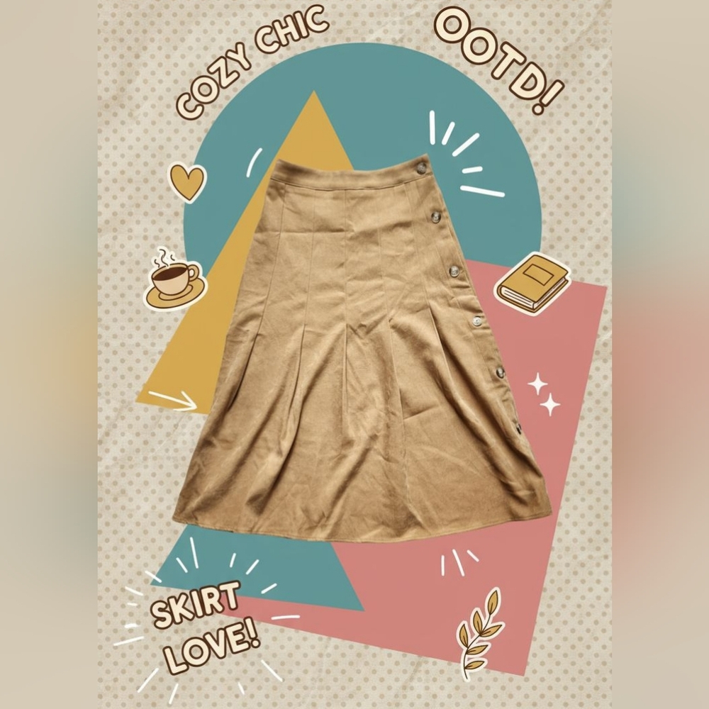 SHEIN Button-Detail Tan A-Line Skirt